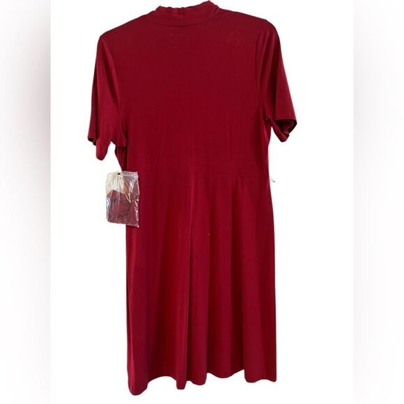 NWT Talbots Burgundy Red Fit & Flare Stretch Comfort Short Sleeve Belted Dress - Picture 2 of 8